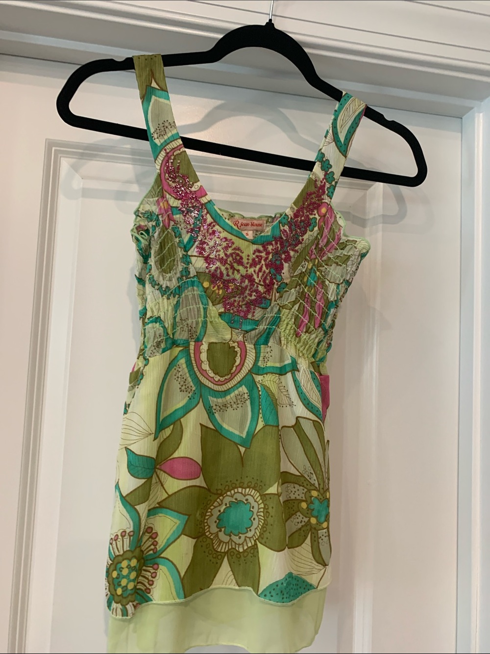 Green Floral Smocked Camisole Tank Top